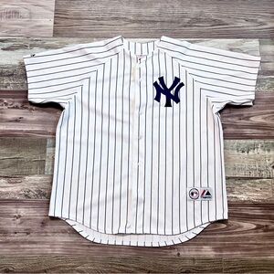 Vtg Majestic MLB New York Yankees Alex Rodriguez Pinstripe White Jersey Size XL